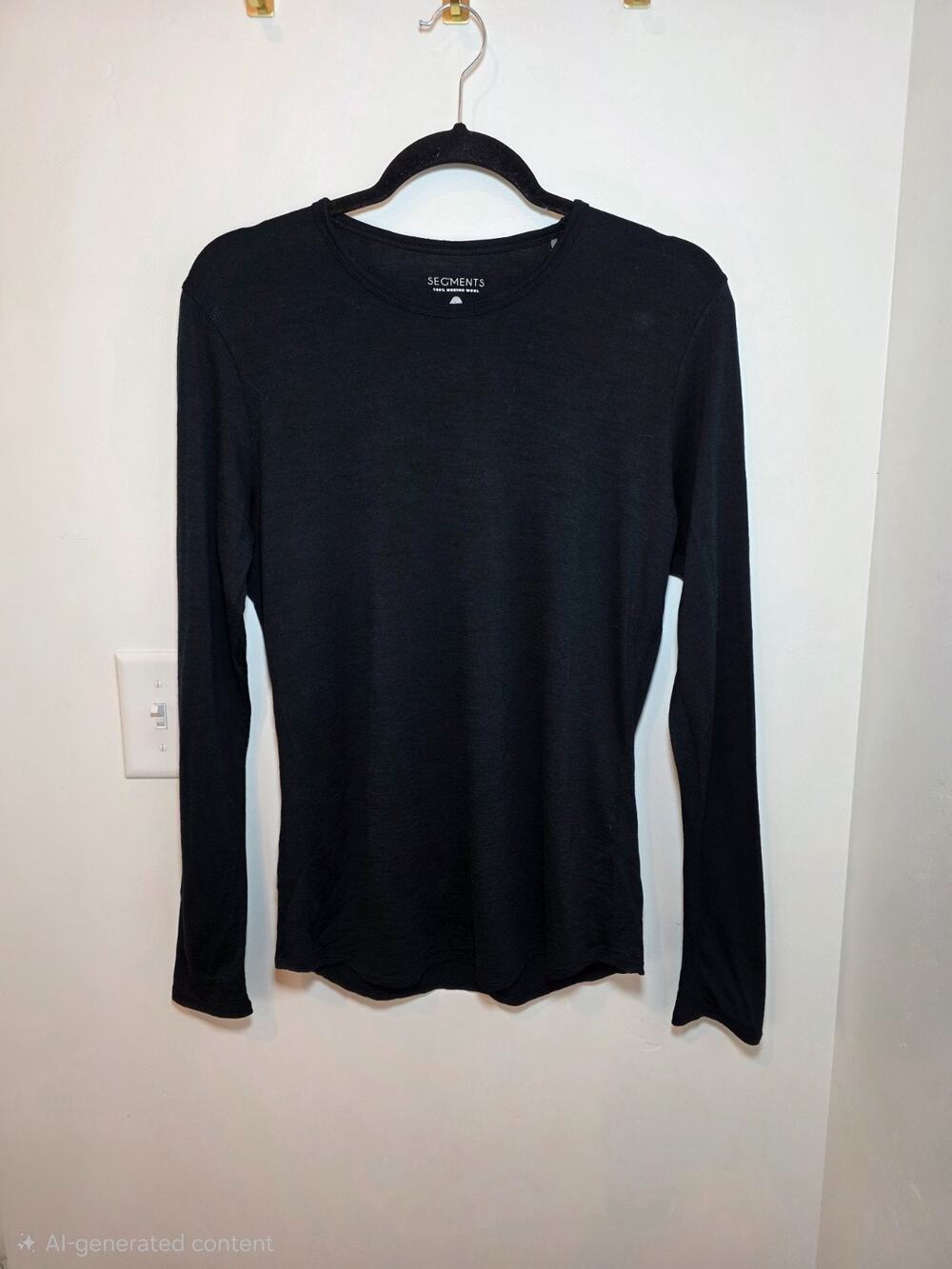 Segments Womens 100% Merino Wool Base Layer Top Sz M Black Outdoors Camp Layers